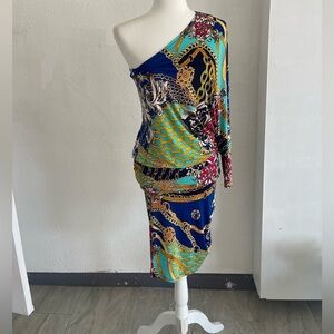 Vibrant Multicolor One-Shoulder Dress